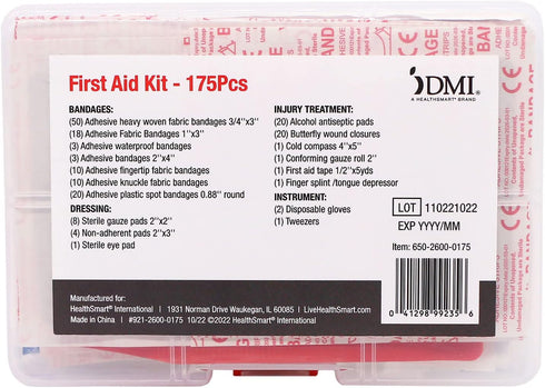 DMI 175-Piece First Aid Kit for Minor Injuries, Cuts and Scrapes, All-Purpose, Portable and Convenient, Includes Bandages, Injury Treatment, Dress...